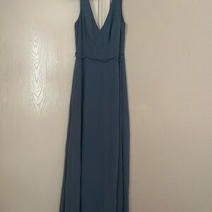 David's Bridal Blue Sleeveless V-Neck Gown